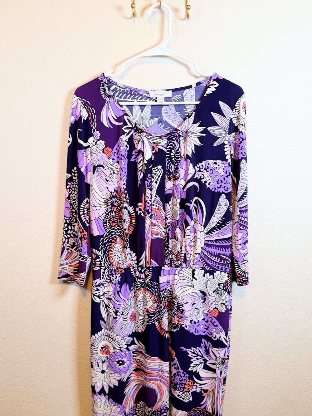 dressbarn Purple Floral Midi Dress 3/4 Sleeves. Size 8